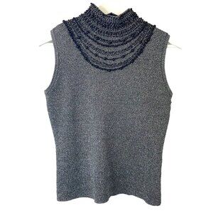 Grace Elements Metallic Beaded Neck Silk Top M Elegant Chic Holiday Party